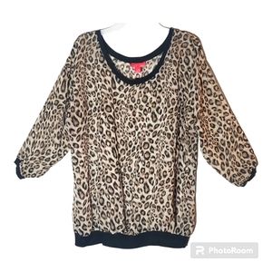 Mix&Co women's plus size 1X leopard print sheer polyester pullover blouse. 2024